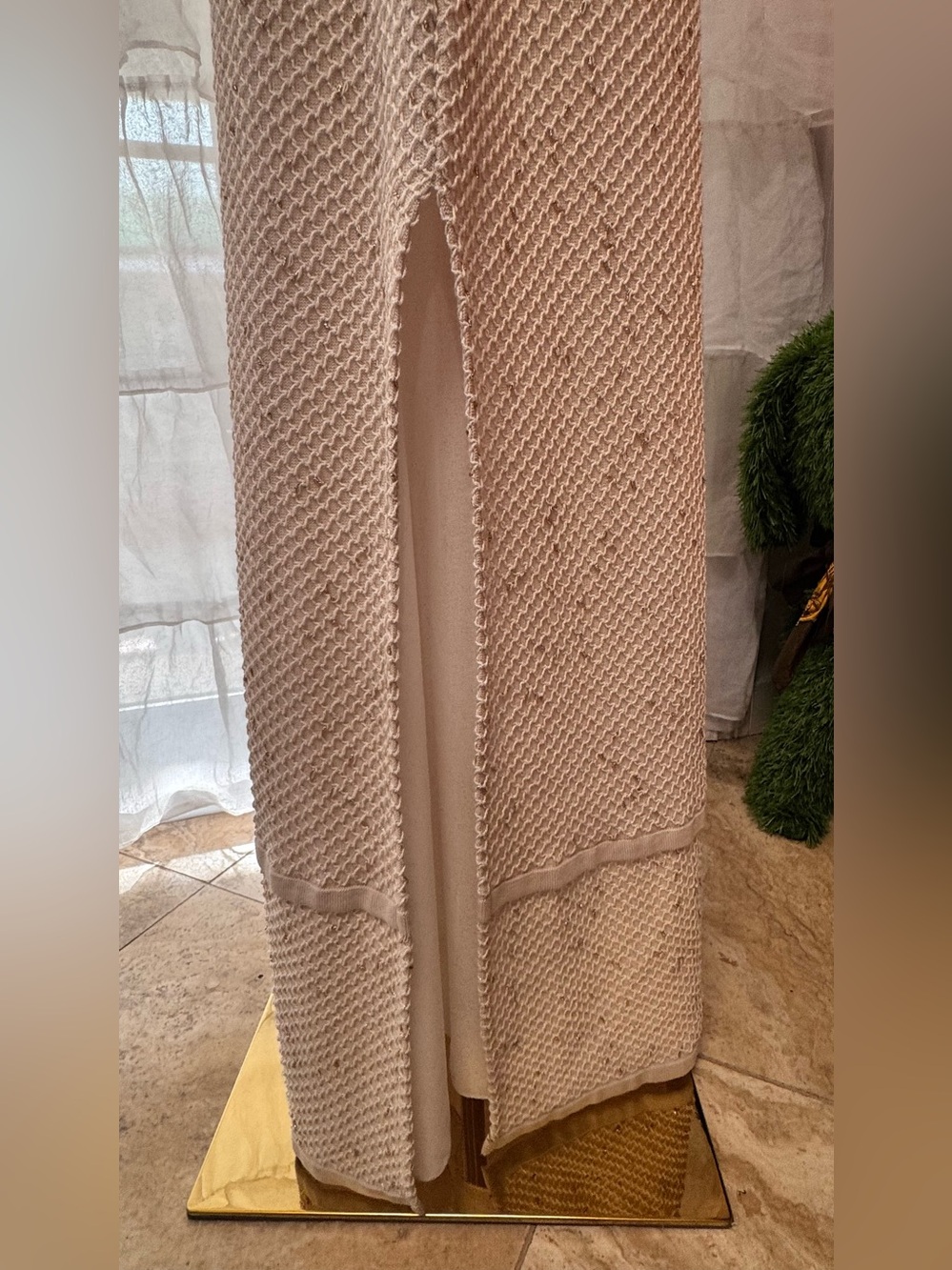 Tricot Chic Italy Metallic Knit Maxi Dress w/Slip Ivory Size 10 - Picture 8 of 16